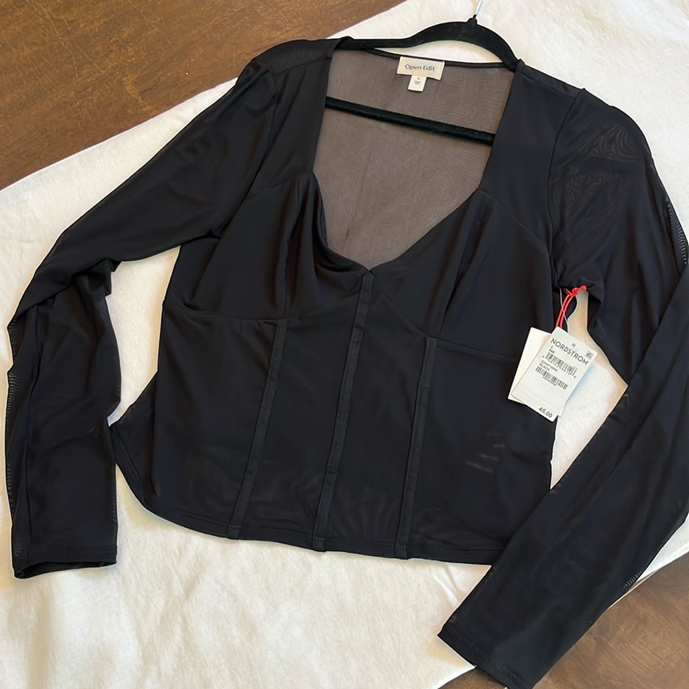 Black Long Sleeve Mesh Top - Picture 1 of 4